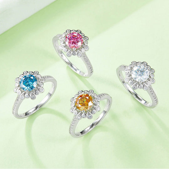 Special Flower Colorful Moissanite Engagement Ring