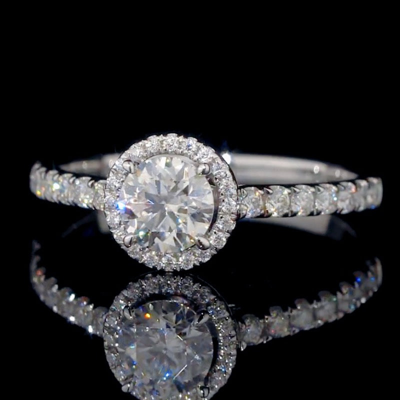 Classic Full Diamond Halo Round Moissanite Engagement Ring