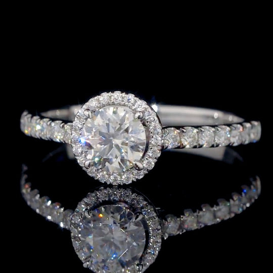 Classic Full Diamond Halo Round Moissanite Engagement Ring