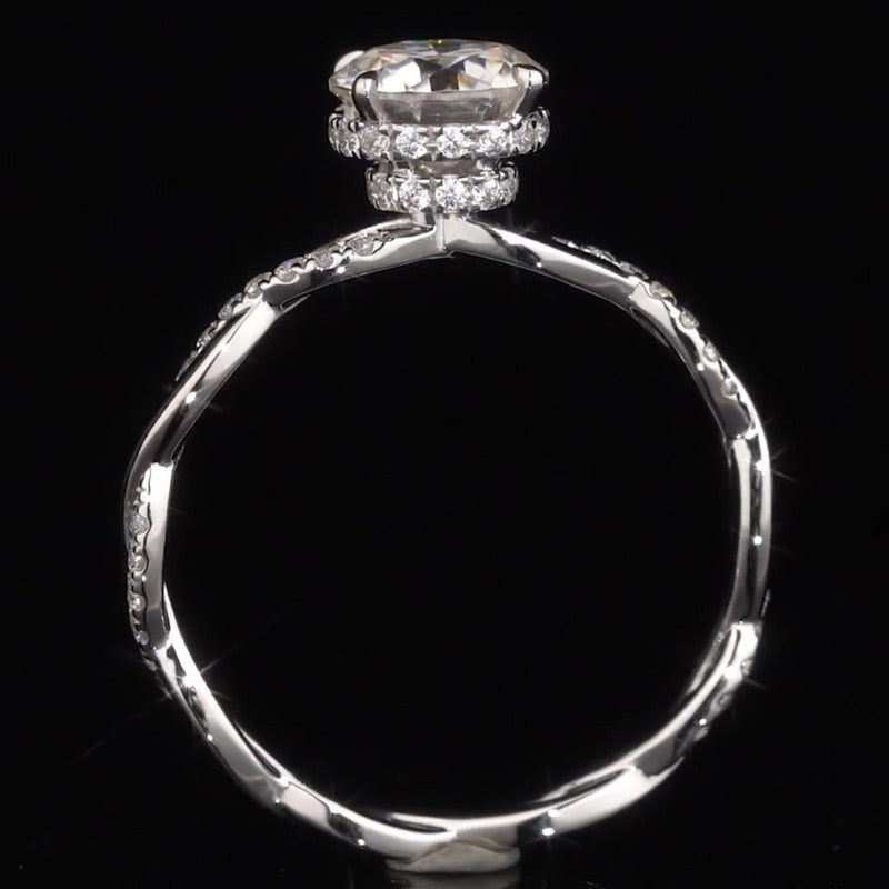 Twist Band Hidden Halo Design Moissanite Engagement Ring