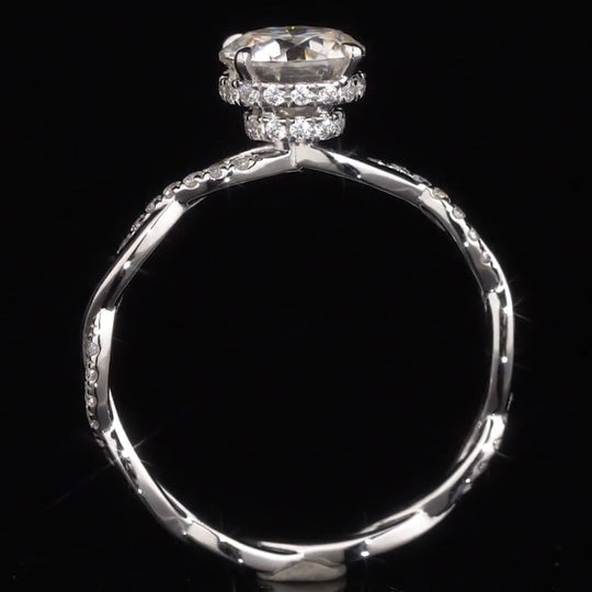Twist Band Hidden Halo Design Moissanite Engagement Ring
