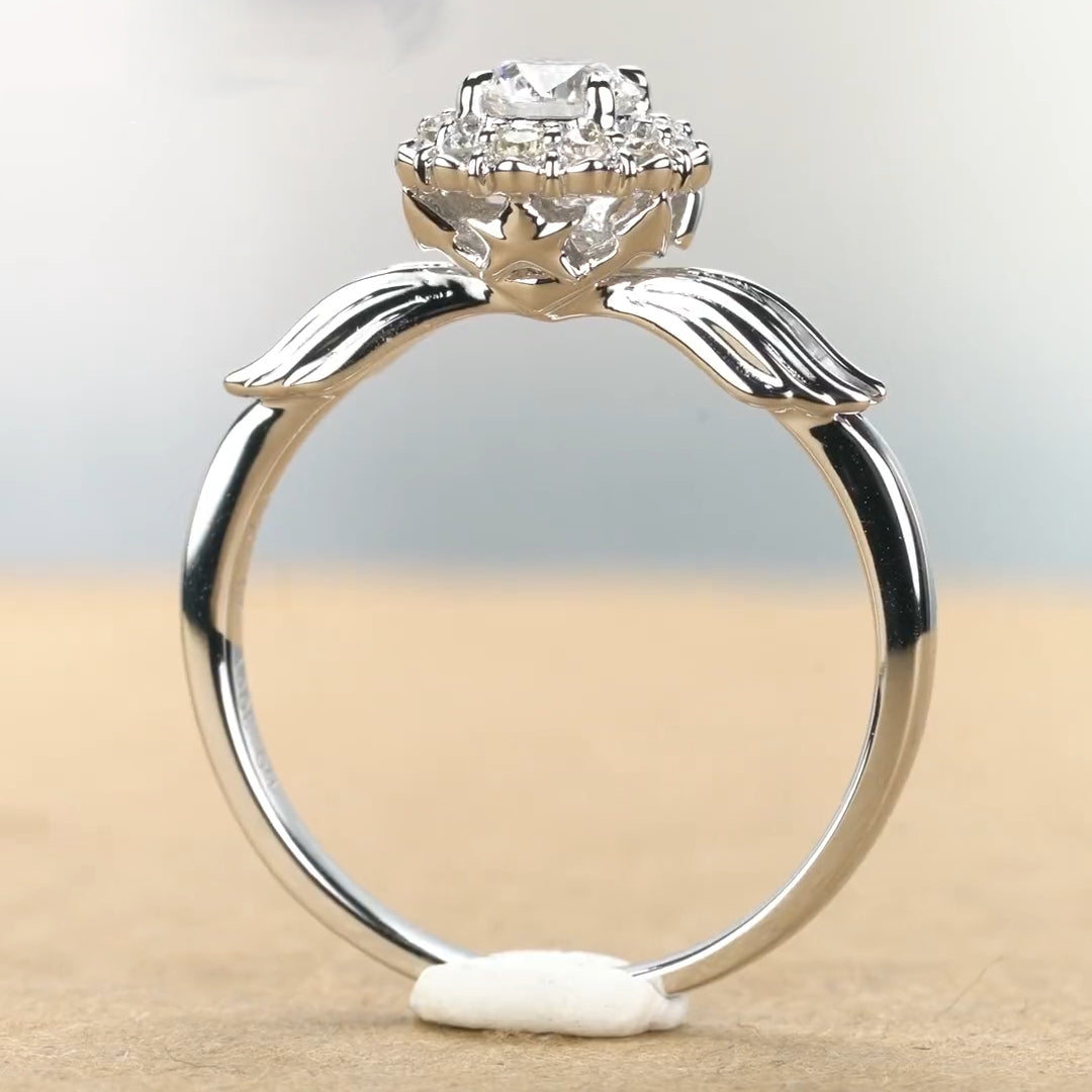 Star and Wing Design Moissanite Engagement Ring