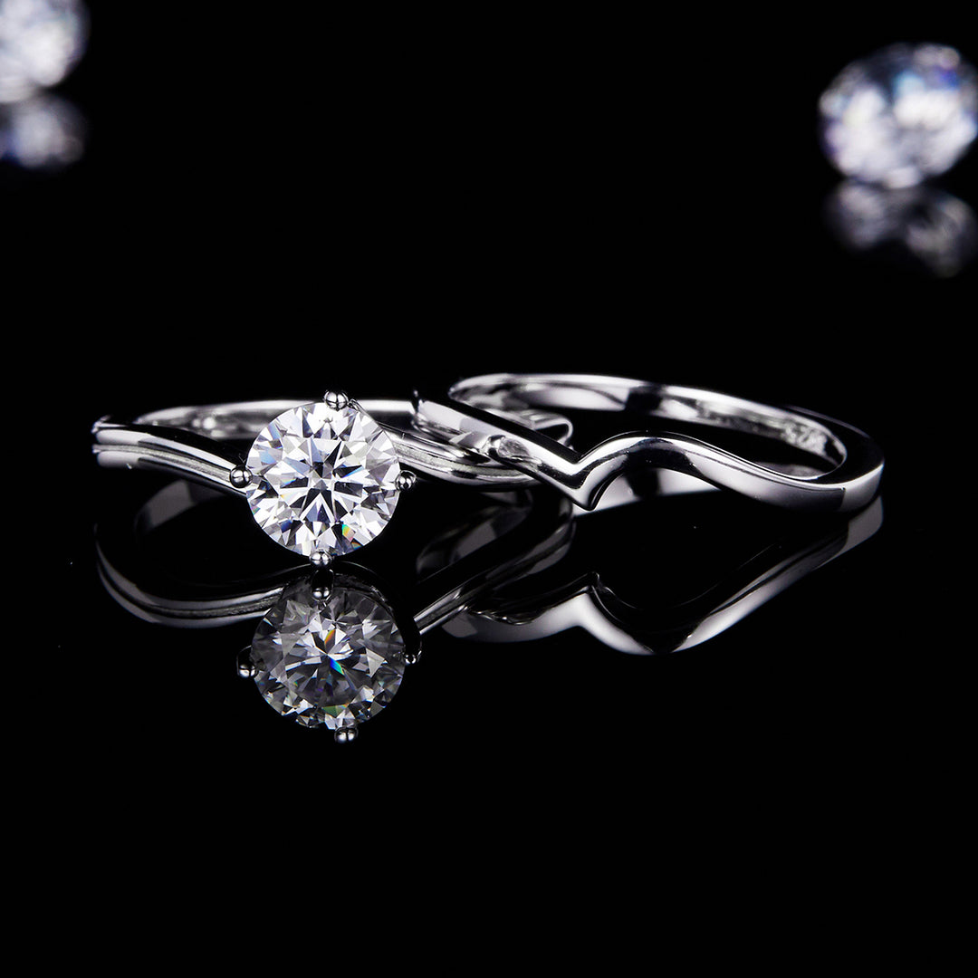 Round Cut Moissanite Engagement and Wedding Ring Set 7