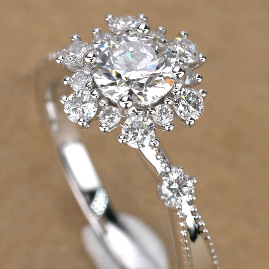 Sun Flower Design Moissanite Engagement Ring