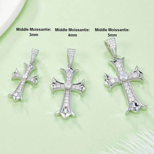 3mm/4mm/5mm Vintage Moissanite Cross Pendant Necklace