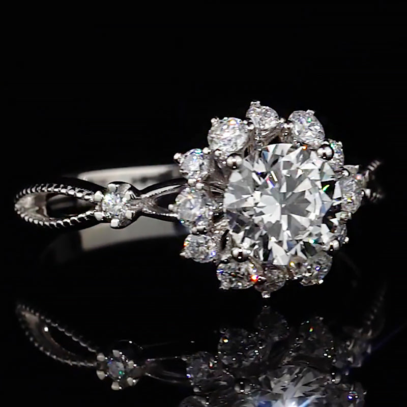 Sunflower Halo Milgrain Shank Moissanite Engagement Ring
