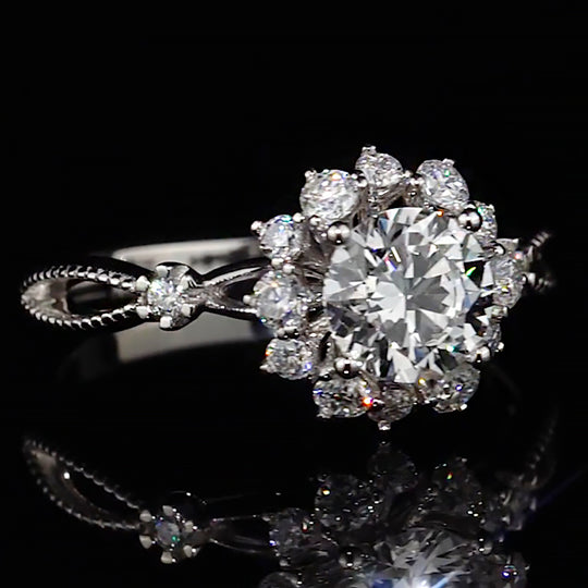 Sunflower Halo Milgrain Shank Moissanite Engagement Ring
