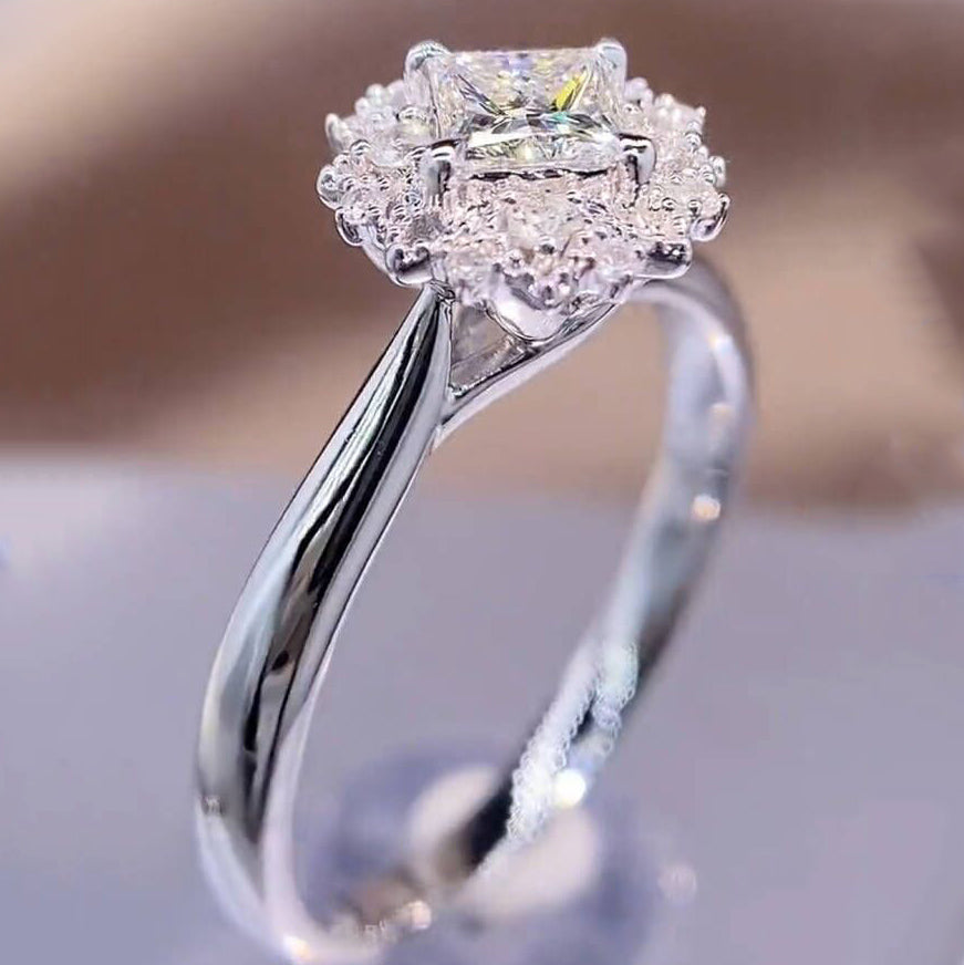 Flower Princess Cut Moissanite Engagement Ring