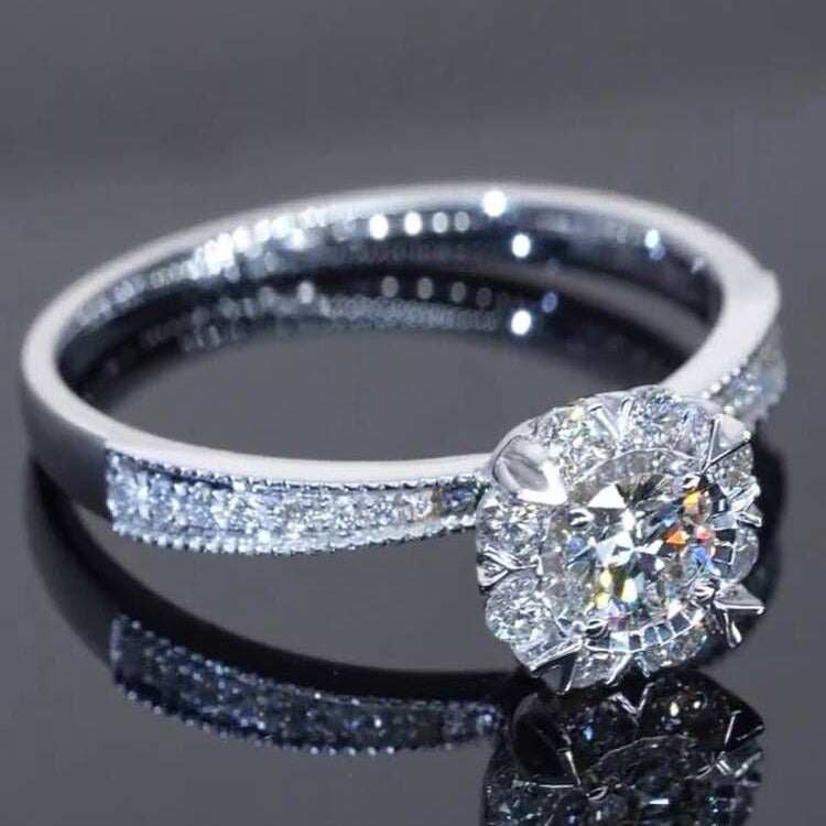 Snowflake Halo Design Moissanite Engagement Ring