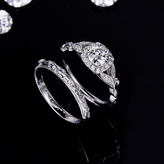 Round Cut Moissanite Engagement and Wedding Ring Set 6