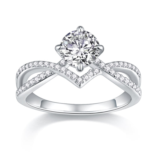 Cross Ring Band Design Moissanite Engagement Ring