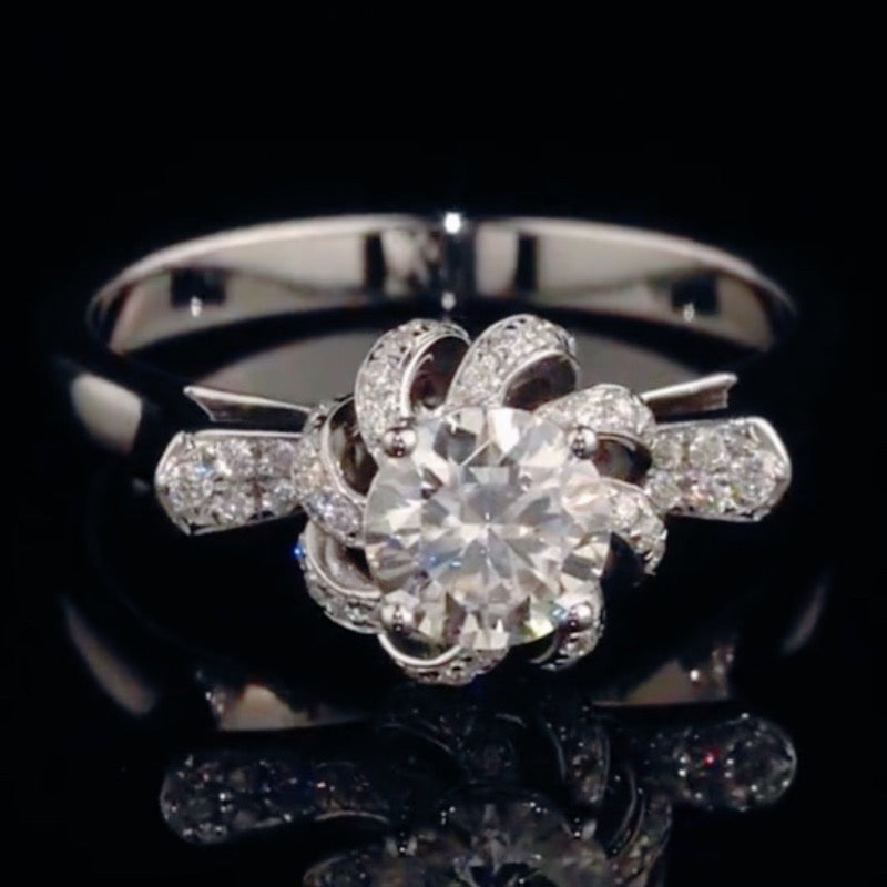 Rose Fountain with Right Angle Band Moissanite Ring