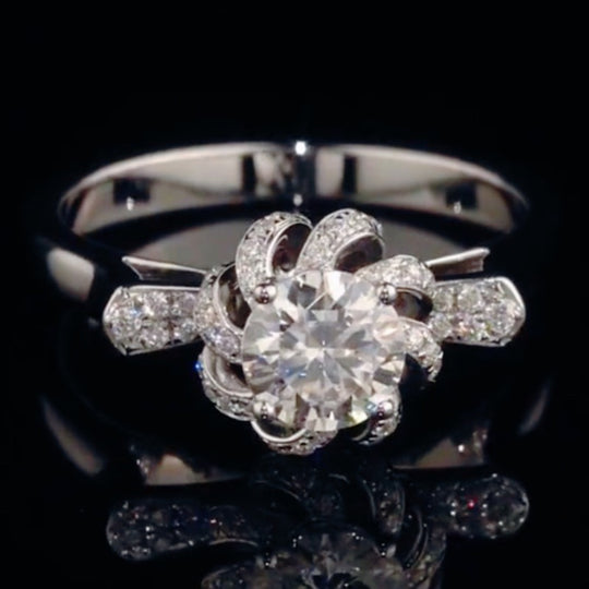 Rose Fountain with Right Angle Band Moissanite Ring