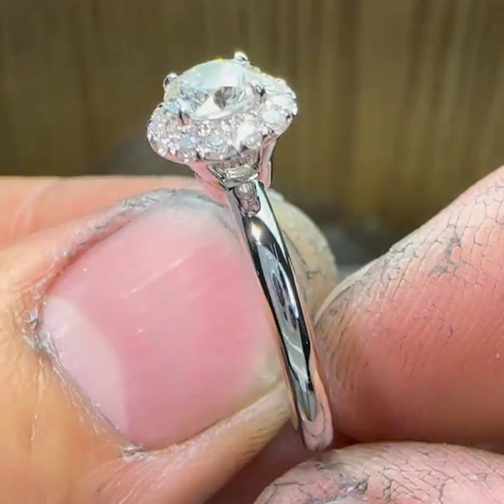 2CT Halo Design Round Cut Moissanite Engagement Ring