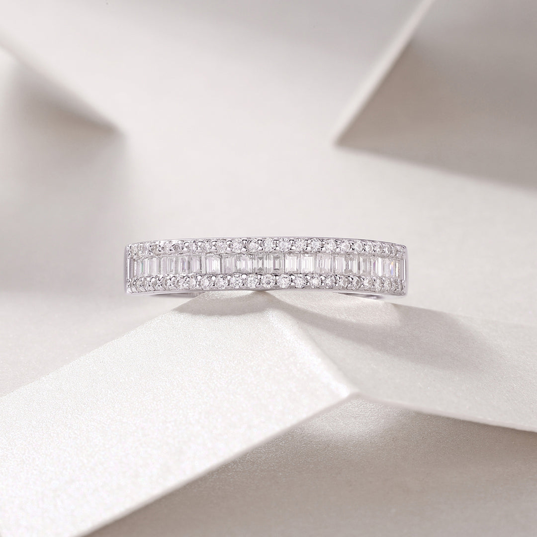 Baguettes Cut Half Eternity Matching Band Wedding Ring