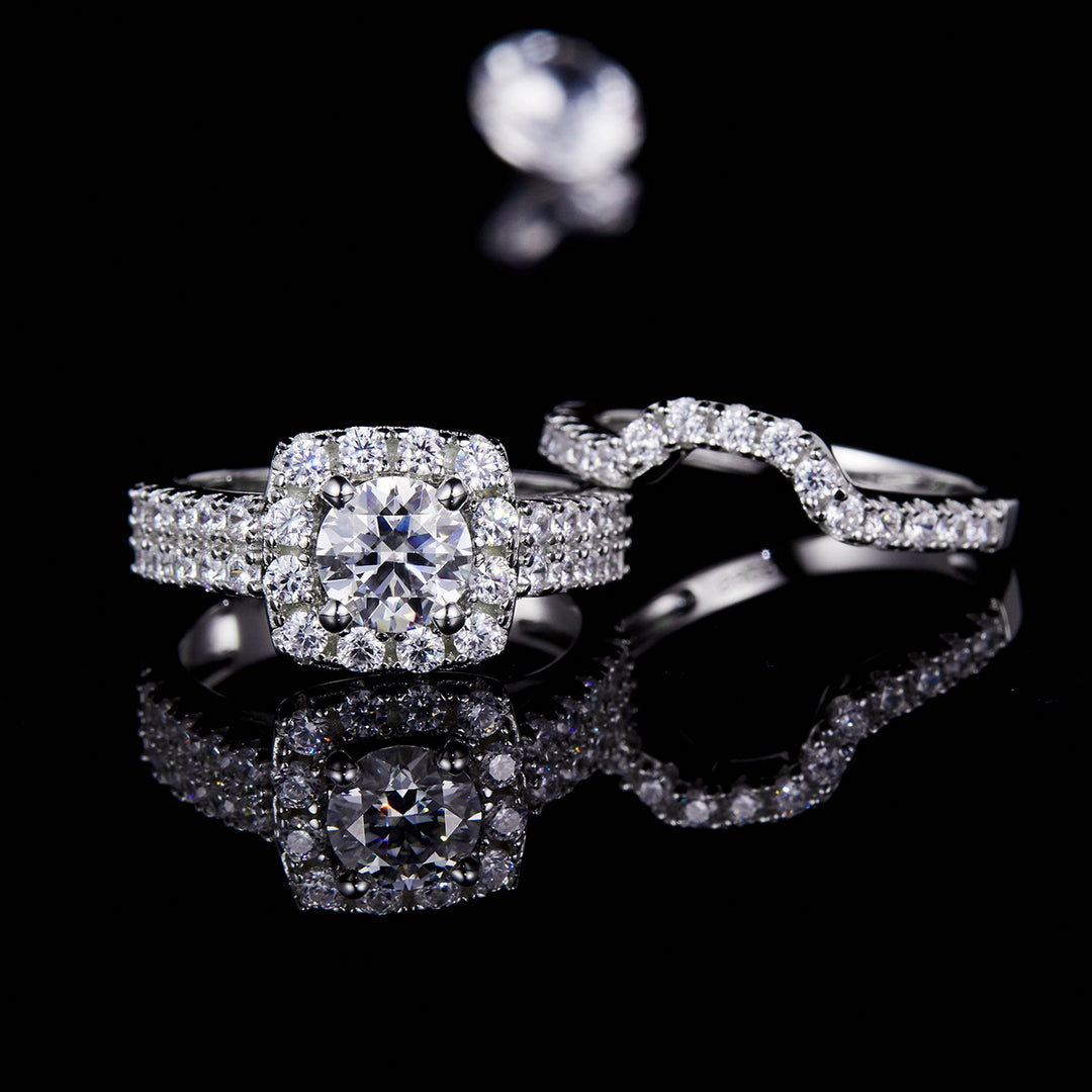 Round Cut Moissanite Moissanite Engagement and Wedding Ring Set 15