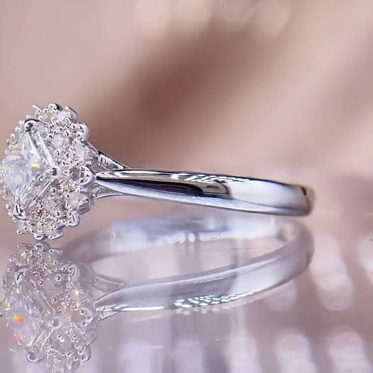 Flower Princess Cut Moissanite Engagement Ring