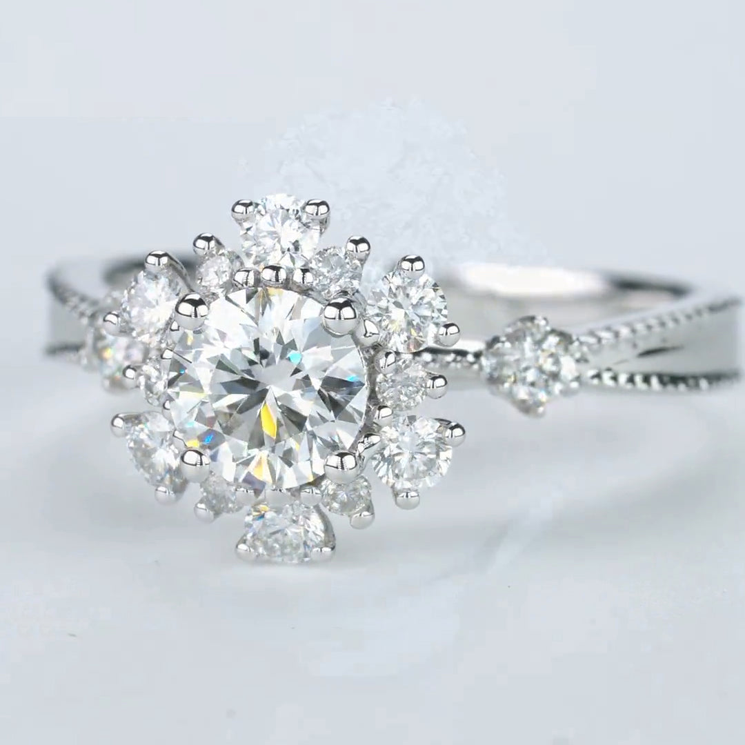 Sun Flower Design Moissanite Engagement Ring