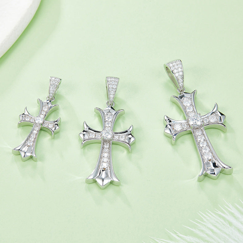 3mm/4mm/5mm Vintage Moissanite Cross Pendant Necklace