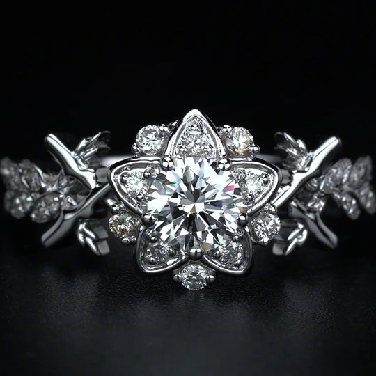 Rose Design Moissanite Engagement Ring