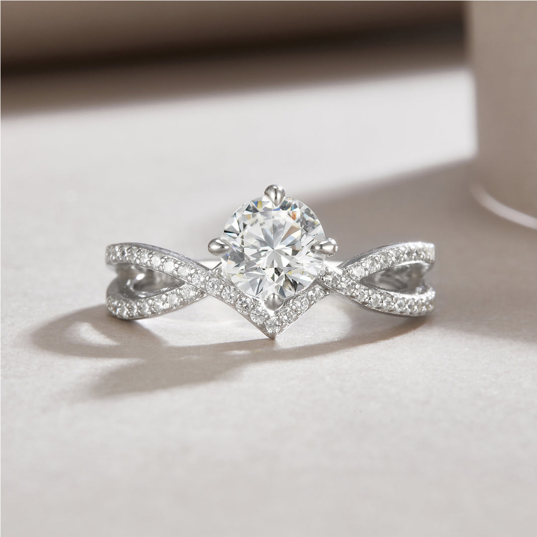 Cross Ring Band Design Moissanite Engagement Ring