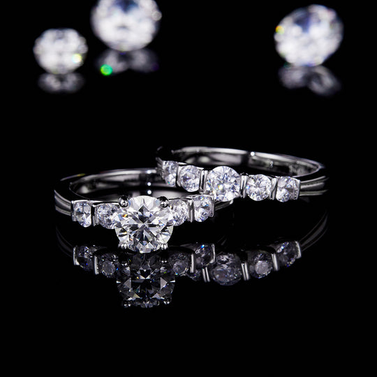 Round Cut Moissanite Engagement and Wedding Ring Set 5