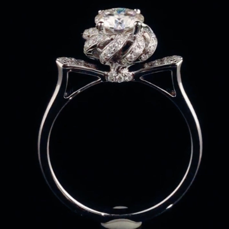 Rose Fountain with Right Angle Band Moissanite Ring