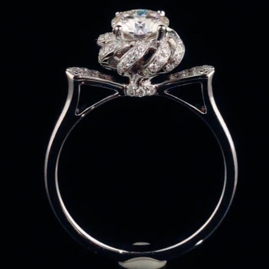 Rose Fountain with Right Angle Band Moissanite Ring