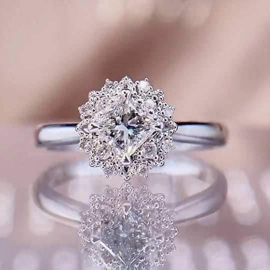 Flower Princess Cut Moissanite Engagement Ring