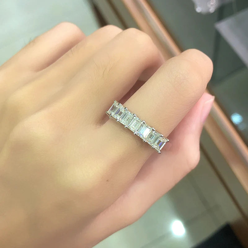 Emerald Cut Moissanite Full Eternity Wedding Ring