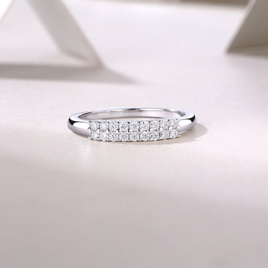 Double Layer 1/4 Eternity Matching Band Wedding Ring