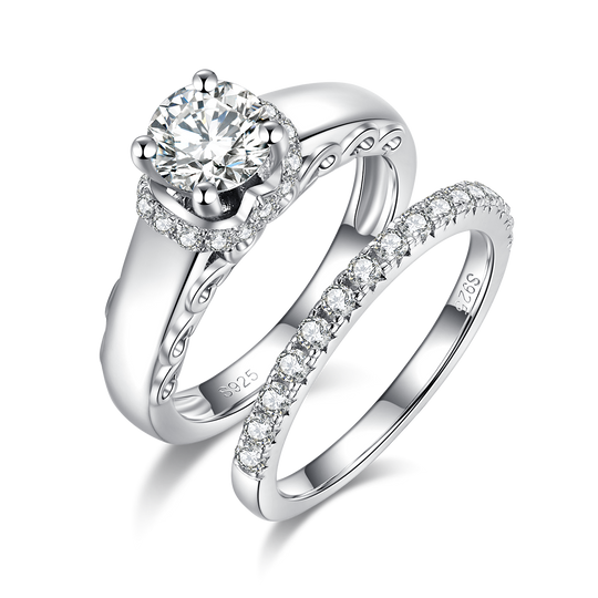 Round Cut Moissanite Moissanite Engagement and Wedding Ring Set 11