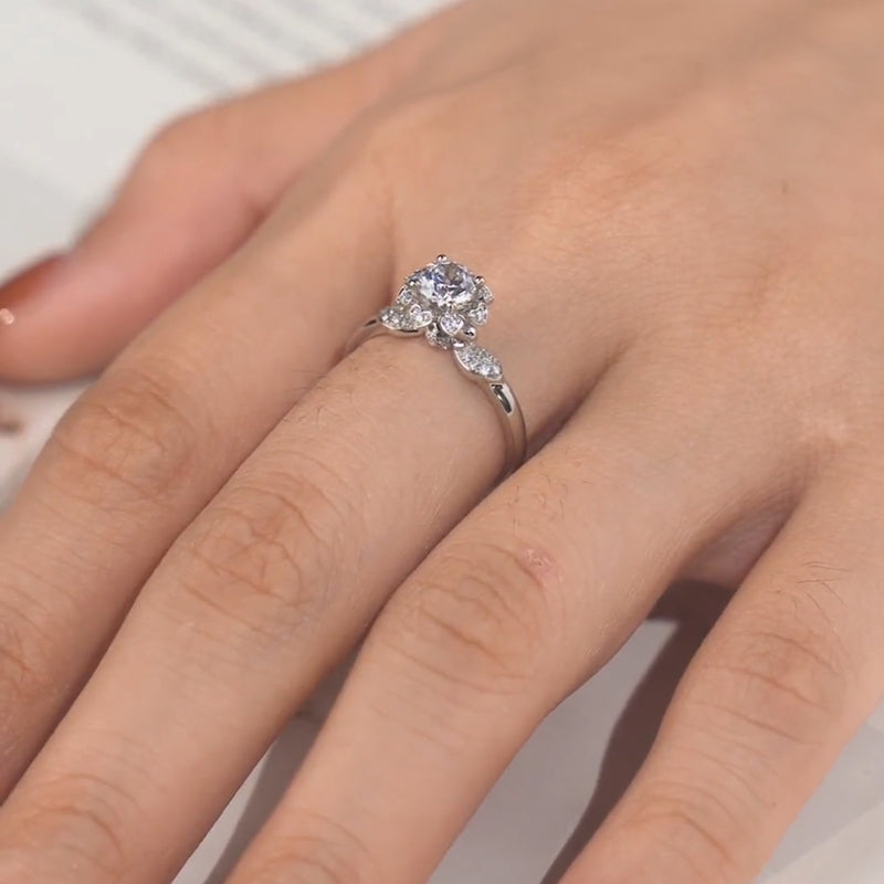 Swan Heart Accent Floral Moissanite Engagement Ring