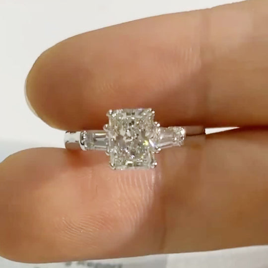 Radiant Cut Trapezoidal Side Stone Moissanite Engagement Ring