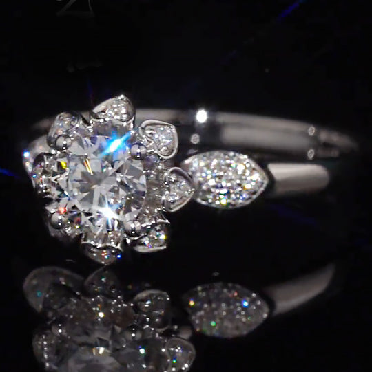 Swan Heart Accent Floral Moissanite Engagement Ring