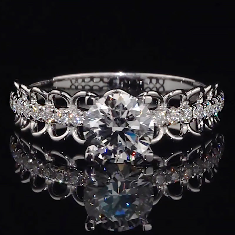 Lace Pave Band Moissanite Engagement Ring
