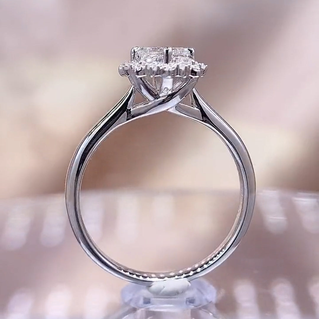 Flower Princess Cut Moissanite Engagement Ring