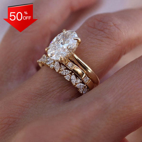 🔥Only One Left｜3CT Oval Cut Moissanite Engagement Ring and Wedding Ring Set