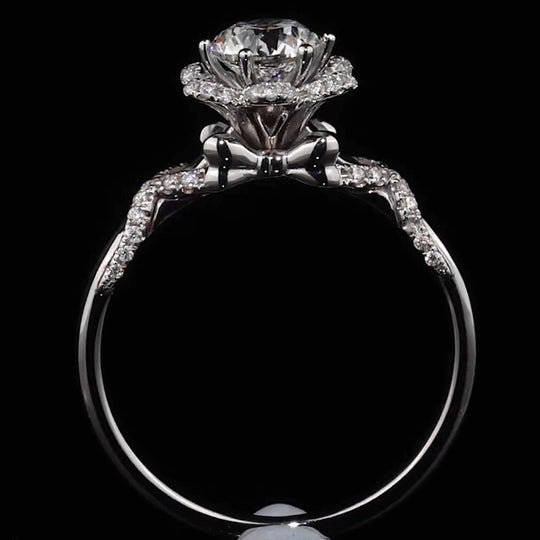 Rose & Bow Tie Halo Round Cut Moissanite Engagement Ring
