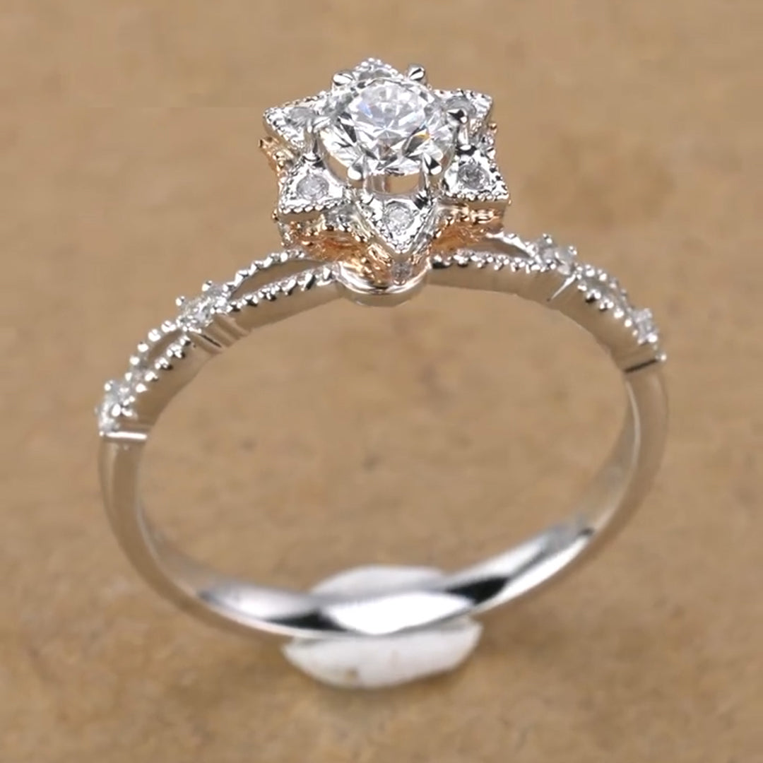 Star Design 2 Tones Moissanite Engagement Ring