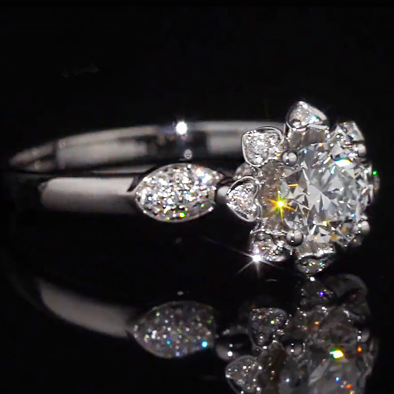 Swan Heart Accent Floral Moissanite Engagement Ring