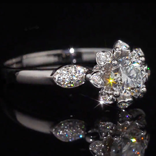 Swan Heart Accent Floral Moissanite Engagement Ring