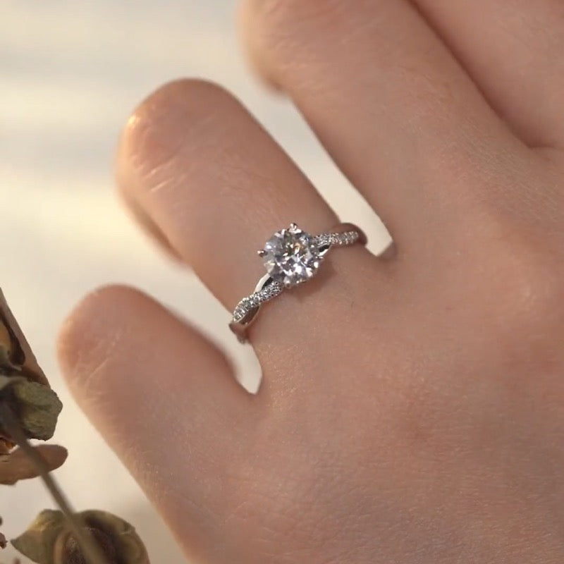 Twist Band Hidden Halo Design Moissanite Engagement Ring