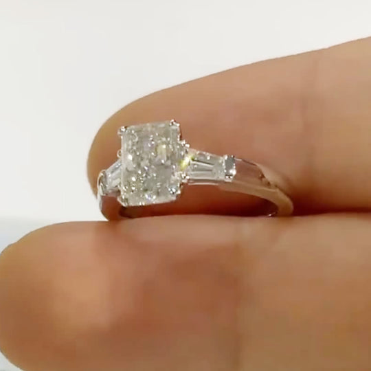 Radiant Cut Trapezoidal Side Stone Moissanite Engagement Ring