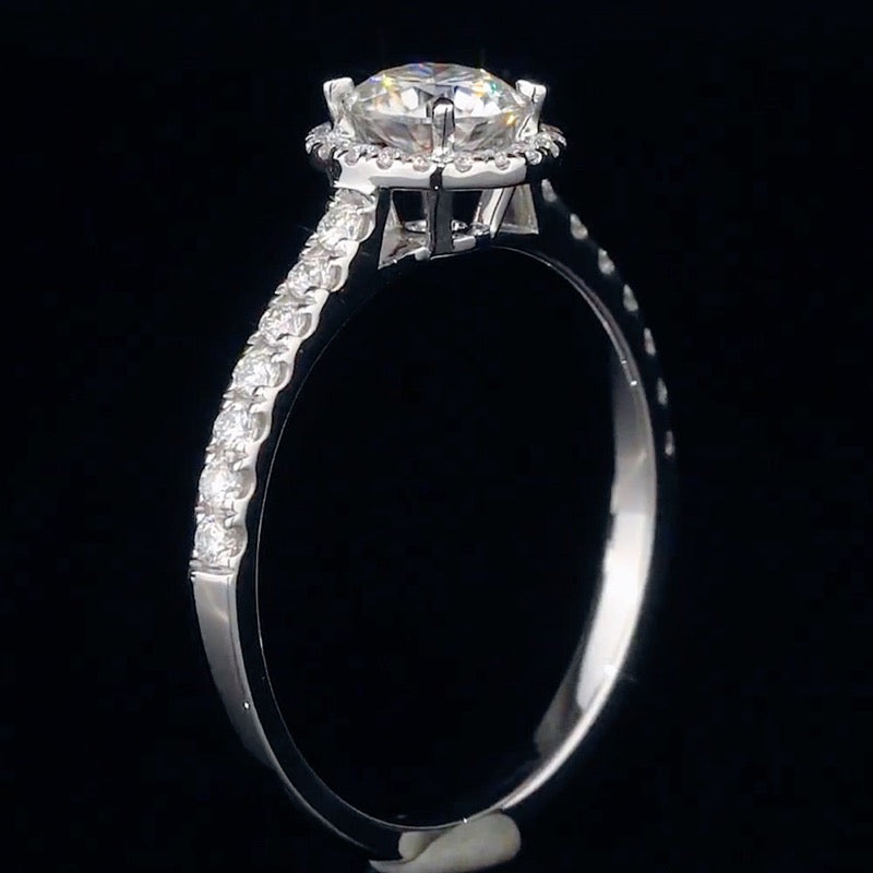 Classic Full Diamond Halo Round Moissanite Engagement Ring