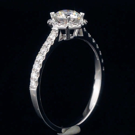 Classic Full Diamond Halo Round Moissanite Engagement Ring