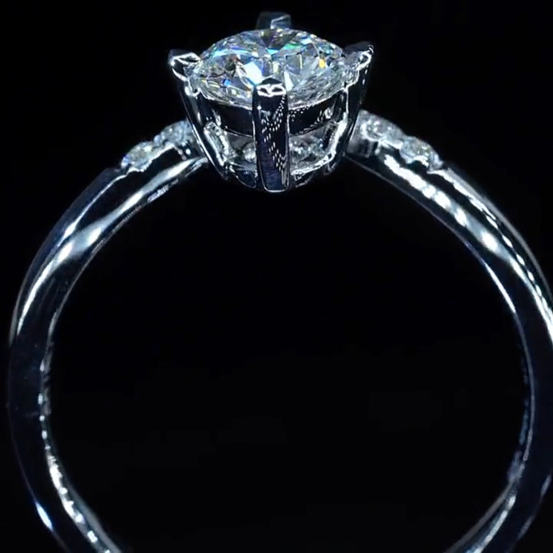 Crown Design Round Cut Moissanite Engagement Ring