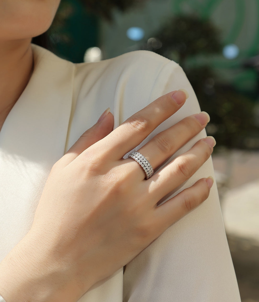 Three Layer Half Eternity Matching Band Wedding Ring