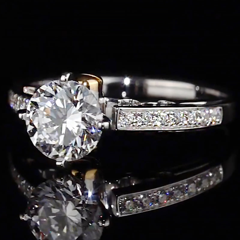 Two-Tone Gold Orb Accent Split Shank Pave Band Moissanite Engagement Ring
