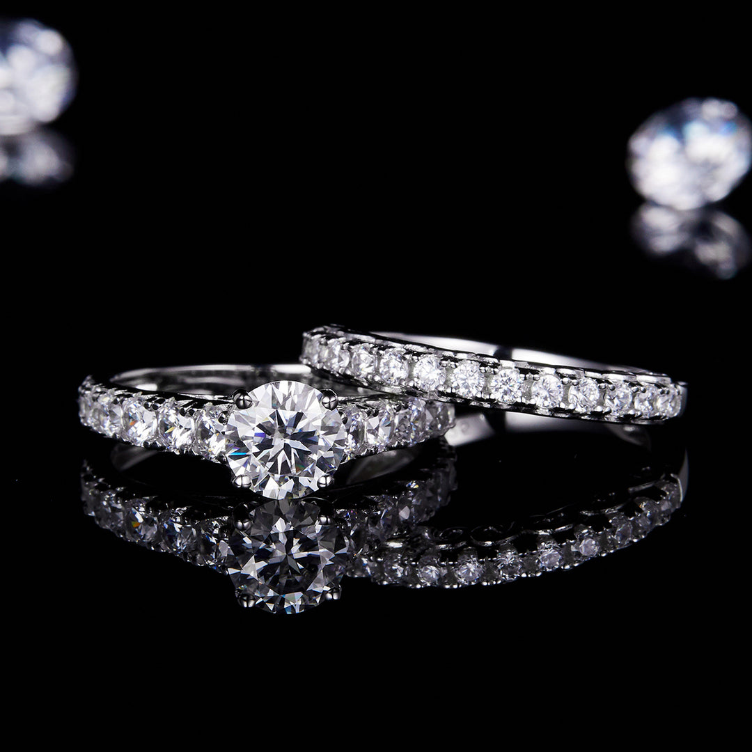 Round Cut Moissanite Moissanite Engagement and Wedding Ring Set 10